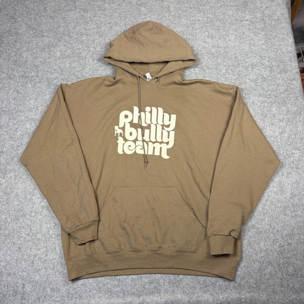 Jerzees Philly Bully Team Hoodie Brown Pullover Sweatshirt XL Mens Graphic